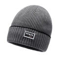 Gorro de punto gris con raya negra y etiqueta de moda para el calor invernal - Talla única / Gris claro