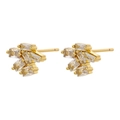 Detailed close-up of 18K gold plated snowflake earrings with radiant zircon stones - VE866 Radial Cluster / Gold