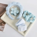 6-piece light blue plush headband set with floral hair clips and soft wristbands - Sponge Headband 6-Piece Set / Blue
