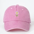 Rosa verwaschene Baumwoll-Baseballkappe mit Gänseblümchen-Stickerei und verstellbarem Riemen - Einheitsgröße / Rosa