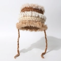 Chapeau de pêcheur en tricot rayé imitation fourrure de lapin avec cache-oreilles et liens - Taille unique / Kaki