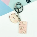 Cute beige acrylic cartoon bear keychain with double pendant and durable metal ring - Big Head Bear Style (Double Clasp No. 21)