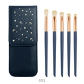 Navy blue makeup brush set 001 with star-patterned leather case and five brushes - Night Sky 5Pcs Eye Brush Set