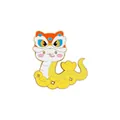 Cartoon enamel snake brooch with lion dance head and gold coins on white background - Lion Dance Snake - Yuanbao Coin
