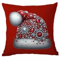 Christmas pillowcase in red with 3D crystal-style Santa hat and snowflake pattern - Rhinestone Santa Hat
