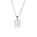 Titanium steel necklace featuring a white shell rectangular pendant with letter N - Letter N