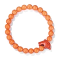 Beaded bracelet with orange faux stone beads and red dolphin charm on white background - Orange