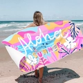 Double-sided microfiber sand-free beach towel with Aloha Summer print and tropical leaf design - Pink Summer (Single-sided Print with PE Bag)