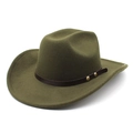 Classic olive green felt fedora hat with a vintage brown leather band and metal buckle - M (56-58cm) / Army Green