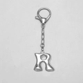 Polished silver 3D bubble letter R keychain with a sturdy lobster clasp and chain - Letter R