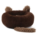 Plush brown bear-shaped pet bed with cute ears and tail for warm winter sleeping - Coffee (Long Tail Style)