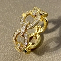 Luxe gold-plated chain link ring featuring pavé set crystals on a dark textured surface - US 7 / Gold Full Stone