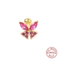 Detailed macro view of S925 sterling silver butterfly stud earring with pink gemstones - Gold Single-Rose Red Zircon