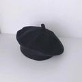 Béret classique tricoté noir pour tout-petits avec texture en laine douce et style rétro - Noir