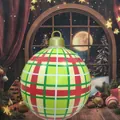 Inflatable Christmas ball with yellow-green plaid and golden hanging loop - Striped 2