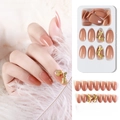 Nude pink gradient press-on nails with 3D golden butterfly charms and glossy finish - F785-13 Nude Gradient Gold Butterfly