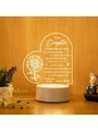 3D heart acrylic night light with sunflower engraving and warm glow on white base - To Daughter