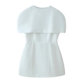 Elegant white cape sleeve mini dress with a slim fit and minimalist round neck design - S / White