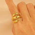 Polished 18K gold-plated stainless steel triple spiral ring in bold aesthetic style - 18K Gold Three-Layer Spiral (12074)