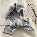 Navy blue and white paisley pattern square cotton scarf folded in a stylish loop - XY-6 White Navy Paisley