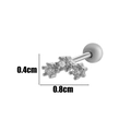 Silver triple crystal stud earring with 0.8cm width and 0.4cm height in shiny finish - 1# Silver