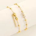 Elegant gold titanium steel bracelet with zircon bowknot charm and beaded chain - Zirconia Bowknot Pendant (ZH1738G)