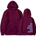 Oversized burgundy hoodie featuring Do What Makes You Happy back print in blue - S / Wine Red 312
