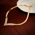 Vintage gold V-shaped pendant necklace with clear crystals on flat snake chain - Gold V-Shape Style (31#)