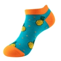 Teal ankle socks with pineapple patterns and bright orange contrast toe and heel parts - One Size (36-44) / C69 Teal Pineapple