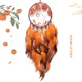 Orange life tree dream catcher with natural feathers and crystals for room decoration - Autumn Cat
