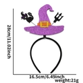 Dettaglio del cerchietto con cappello da strega viola glitterato alto 28 cm - Cappello da strega viola con gatto nero