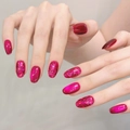Faux ongles faits main œil de chat magenta fruit du dragon avec paillettes - XS Extra Petit / Forme Ovale Courte (3125-Short Oval)