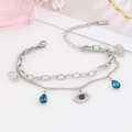 Detailed macro view of silver stainless steel double-layer bracelet with evil eye pendant - 【5159】Eye Bracelet Silver