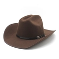Classic dark brown western cowboy felt hat with black leather band and silver buckle - M (56-58cm) / Coffee