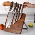 Magnetic wood knife holder with metal stand and five hammered finish kitchen knives - 24.1*24.1*2cm