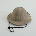 Detail of khaki quick-dry bucket hat with adjustable woven chin strap and side embroidery - 52cm / Khaki
