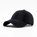 Casquette de baseball noire en denim délavé avec détails déchirés style urbain US - Noir