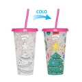 710ml Halloween color changing plastic straw cup showing temperature response - 701-800ml / Christmas Tree (Rose Red)