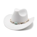 Sombrero vaquero blanco de ala ancha con banda decorativa de cuentas y conchas - Blanco