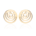 Detalle de pendientes geométricos dorados con marco redondo y diseño de estrella - Dorado