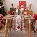 Camino de mesa navideño moderno con estampado de Papá Noel y renos en una mesa de madera - 30*140cm / Reno Estampado y Trineo