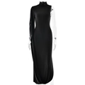 Elegante abito nero monospalla a maniche lunghe con collo alto e silhouette slim - S / Nero