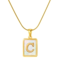 Golden stainless steel snake chain necklace with square white shell letter C pendant - Gold Letter C (With Chain)