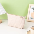 Beige dumpling makeup bag with wave quilted pattern and elegant tassel zipper pull - Wave Quilted Style / Beige Dumpling Bag