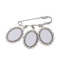 Vintage silver brooch with three filigree oval pendant frames and bow detail - Three Oval Charms Pin Brooch