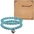 Braccialetti in perline di turchese con ciondolo a cuore su biglietto motivazionale - Set Turchese