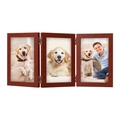Three-frame folding wooden photo frame with dark mahogany texture in minimalist design - 6 Inch Triple Hinged / Redwood