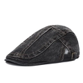 Detail of vintage washed denim newsboy cap showing metal buckle and stitching - Adjustable / Washed Denim Herringbone-Black