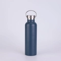 Matte navy blue stainless steel insulated sports water bottle with folding metal handle - 350ml / Navy Blue (Steel Lid)