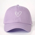 Adjustable light purple cotton baseball cap featuring a white heart embroidery design - One Size / Purple
